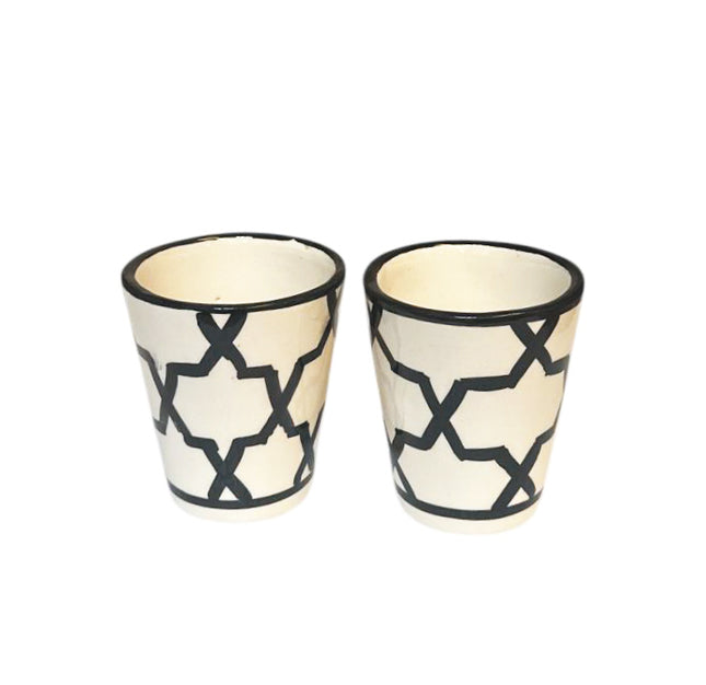 Set van 2 Marokkaanse Handgemaakte Bekers – Zwart-Wit – 8 cm hoog