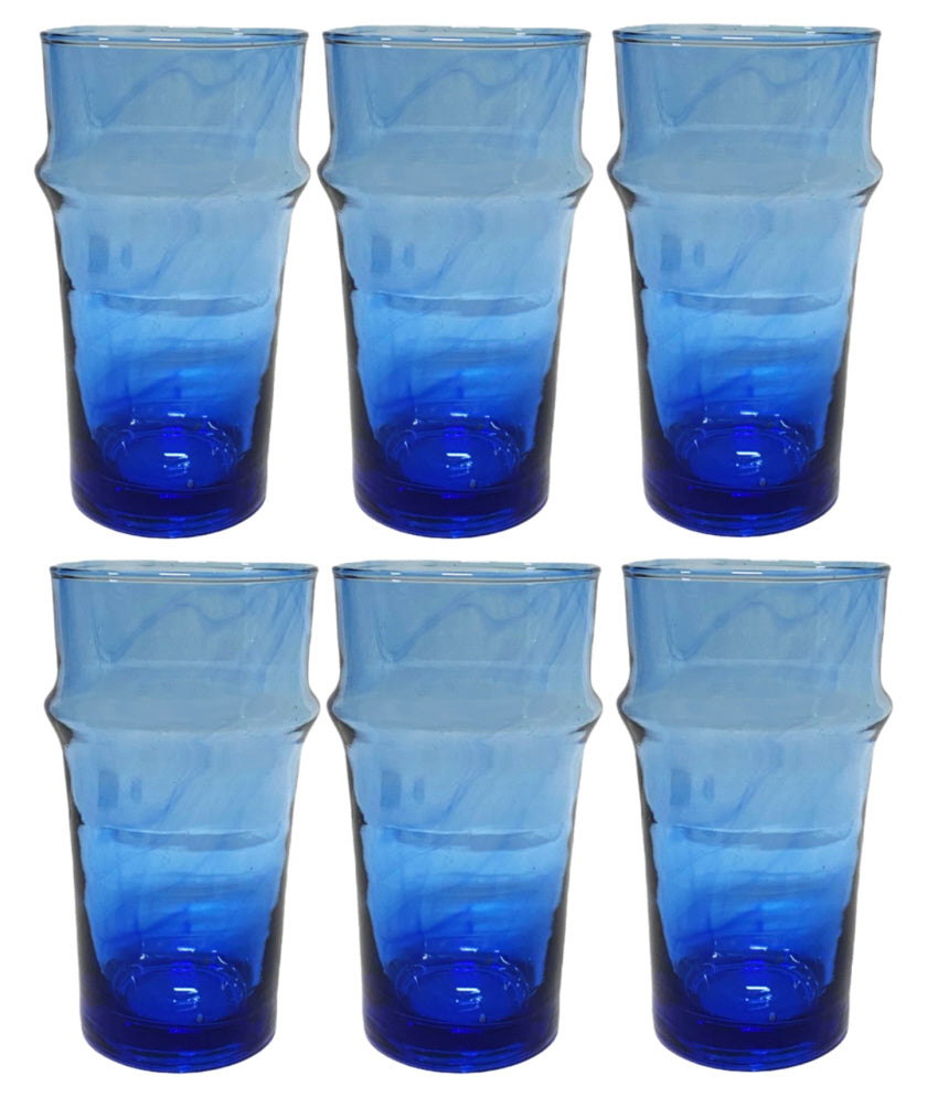 Marokkaanse beldi glazen, set van 6 – mondgeblazen, blauw, 12 cm