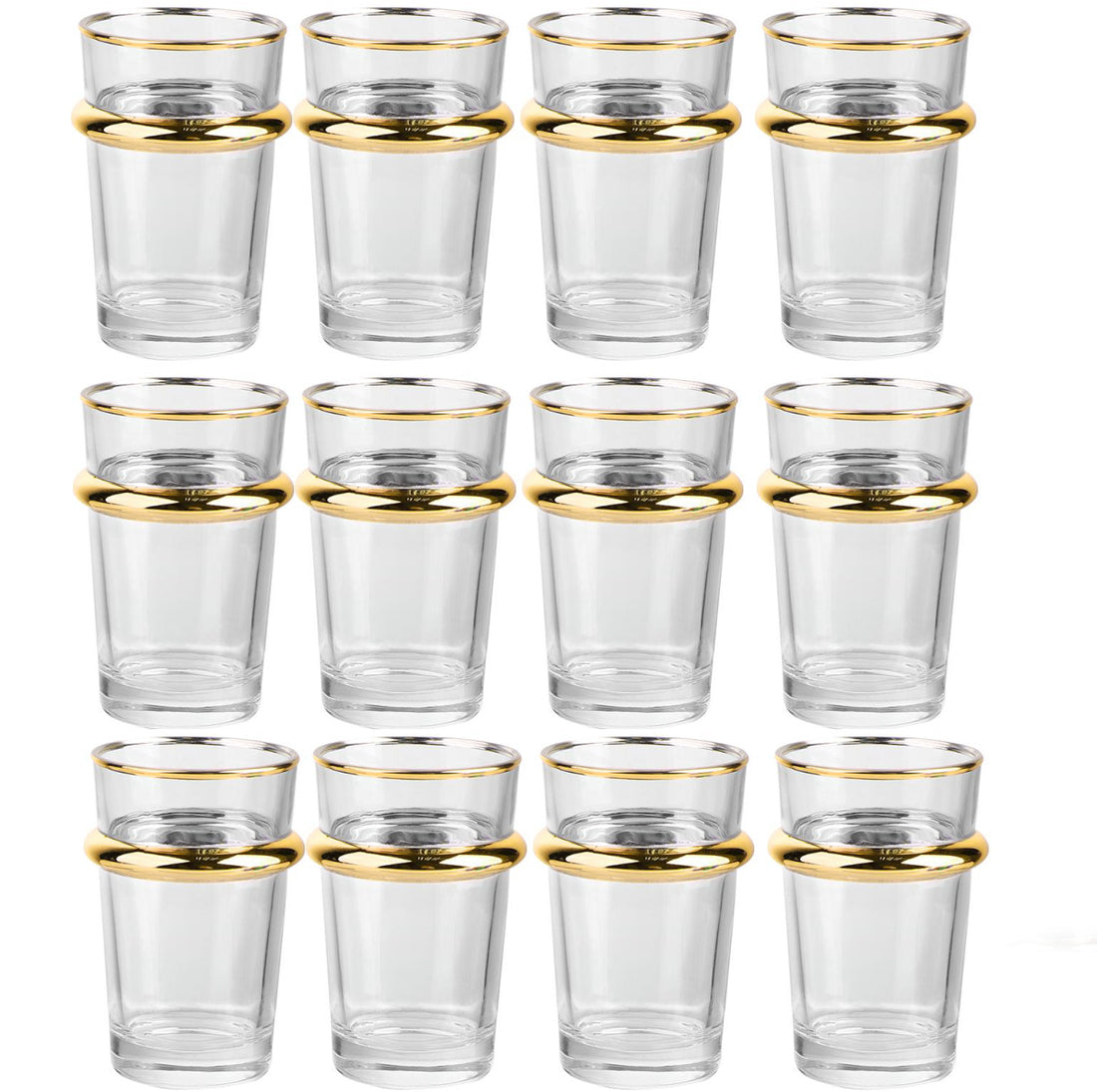 Marokkaanse Beldi theeglazen, set van 12 – goud- of zilverkleurige rand