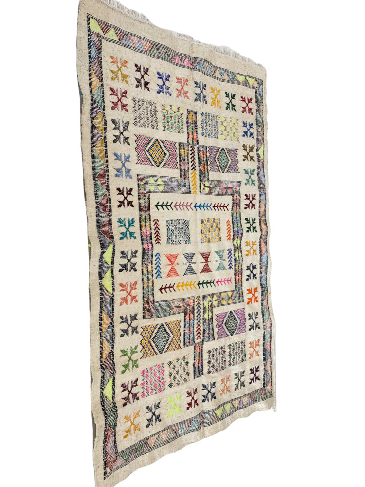 Tapis kilim marocain tissé plat blanc 165 x 95 cm