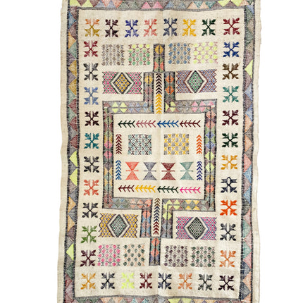 Flachgewebter marokkanischer Kelim Teppich weiß 165 x 95 cm