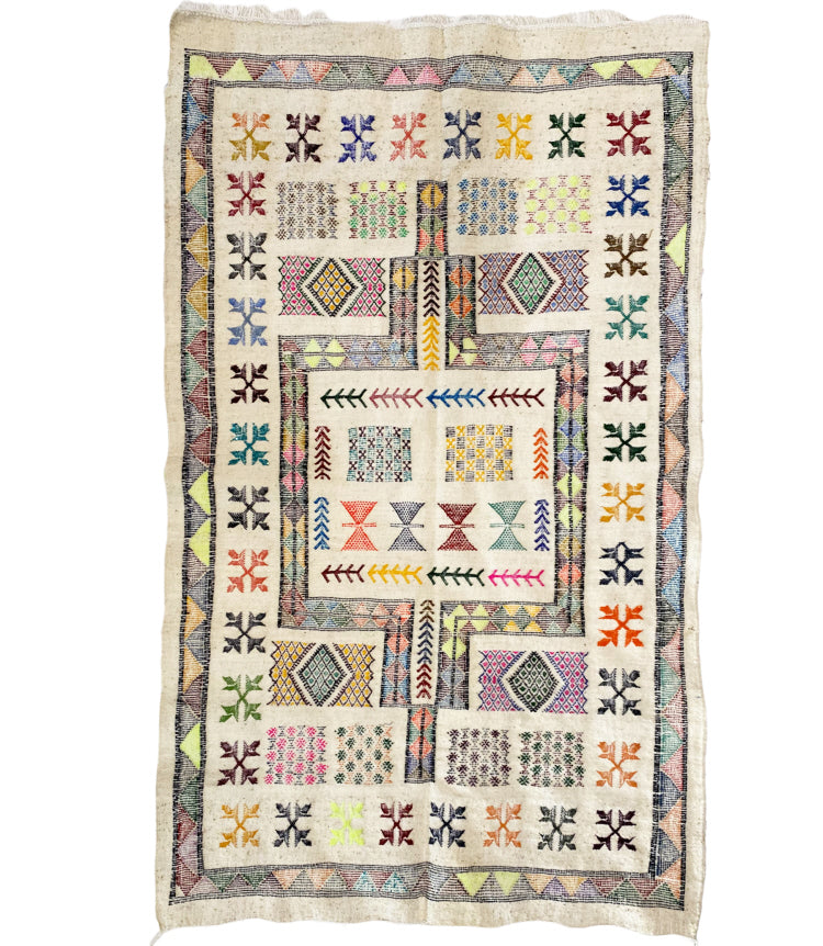 Tapis kilim marocain tissé plat blanc 165 x 95 cm