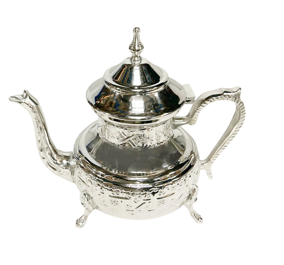 Marokkaanse berrad theepot – handgemaakt van verzilverd messing, gehamerd