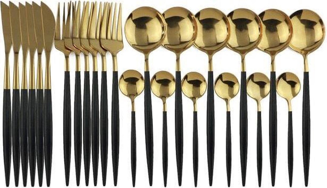 24-Piece Cutlery Set Gold Black | 6 Persons | Knife Fork Spoon