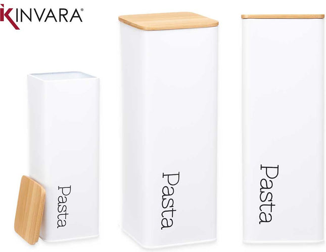Pasta Bewaardoos - Wit - Metaal/Bamboe - Spaghetti Bewaardoos - Voorraaddoos