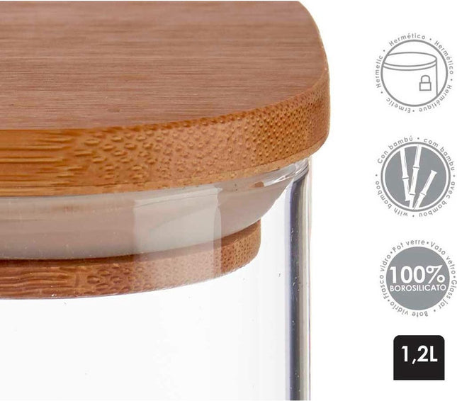 Vorratsdose transparent Bambus Borosilikatglas (1200 ml)