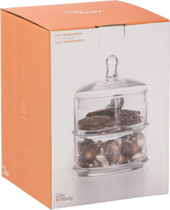 Cosy & Trendy bonbonnière van glas met tekst – 2 lagen, Ø 12 x 18 cm