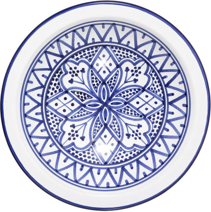 Plat de présentation en faïence D22 cm - Bleu et blanc