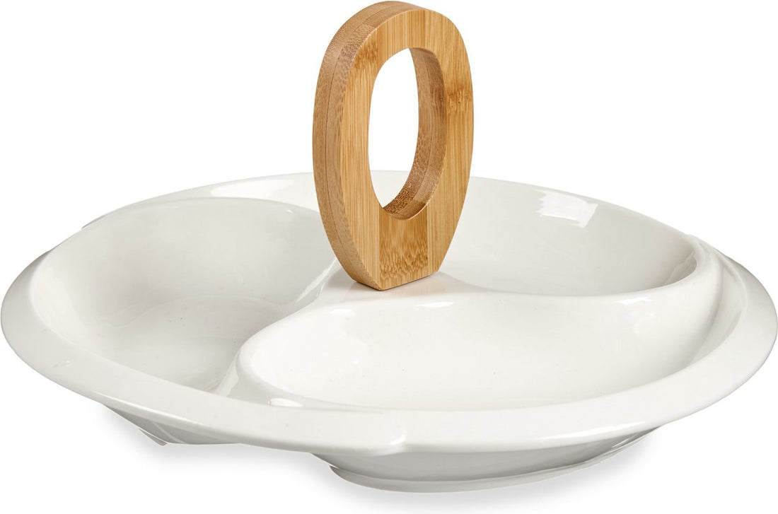 Plat de service/plateau en céramique/bambou pour fruits secs/amuse-bouches/snacks/chips de 27 cm de diamètre