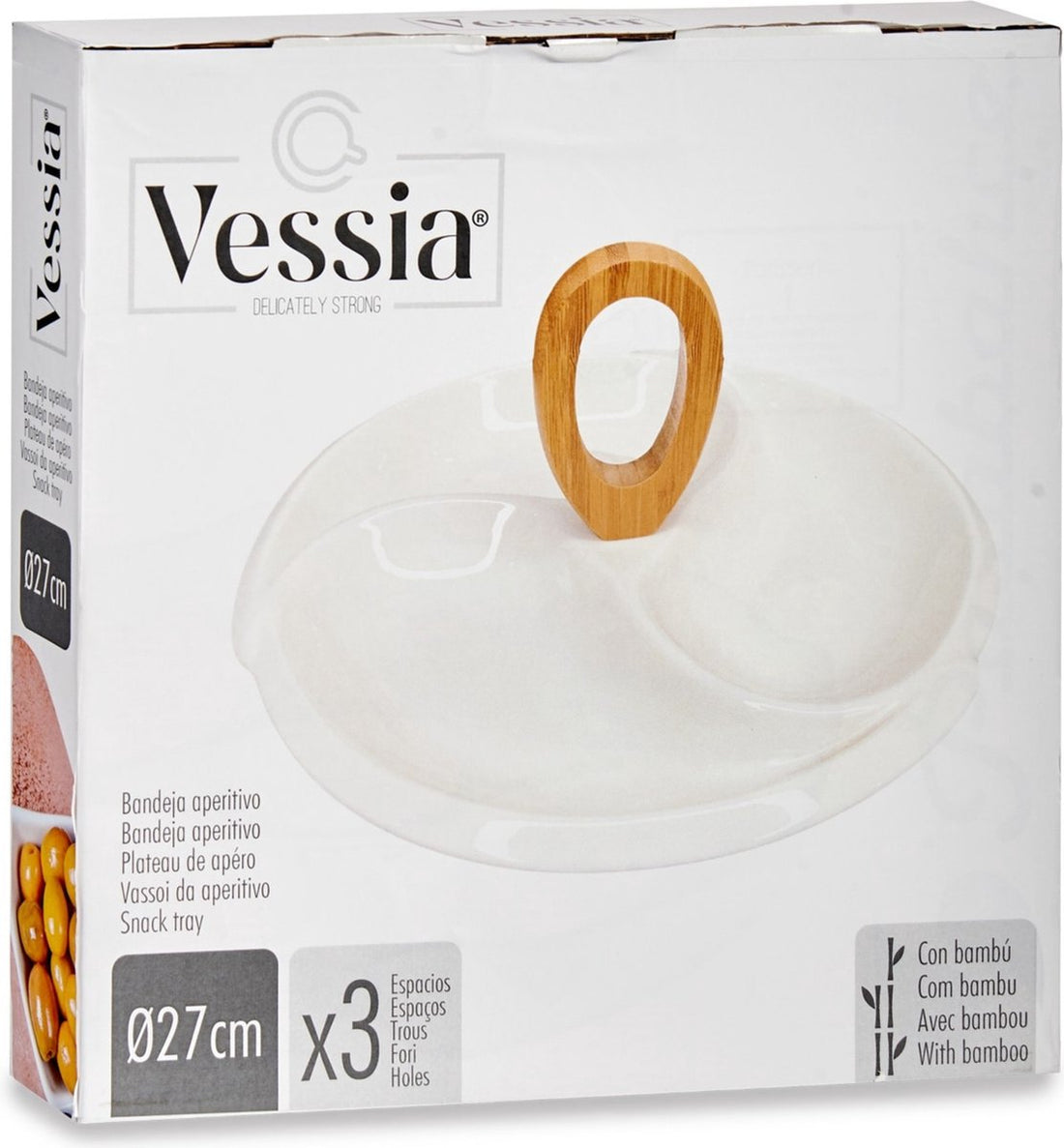 Plat de service/plateau en céramique/bambou pour fruits secs/amuse-bouches/snacks/chips de 27 cm de diamètre