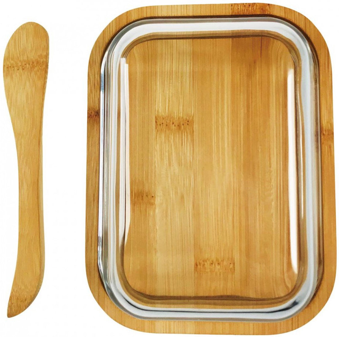 Beurrier - bambou et verre - avec couteau en bambou