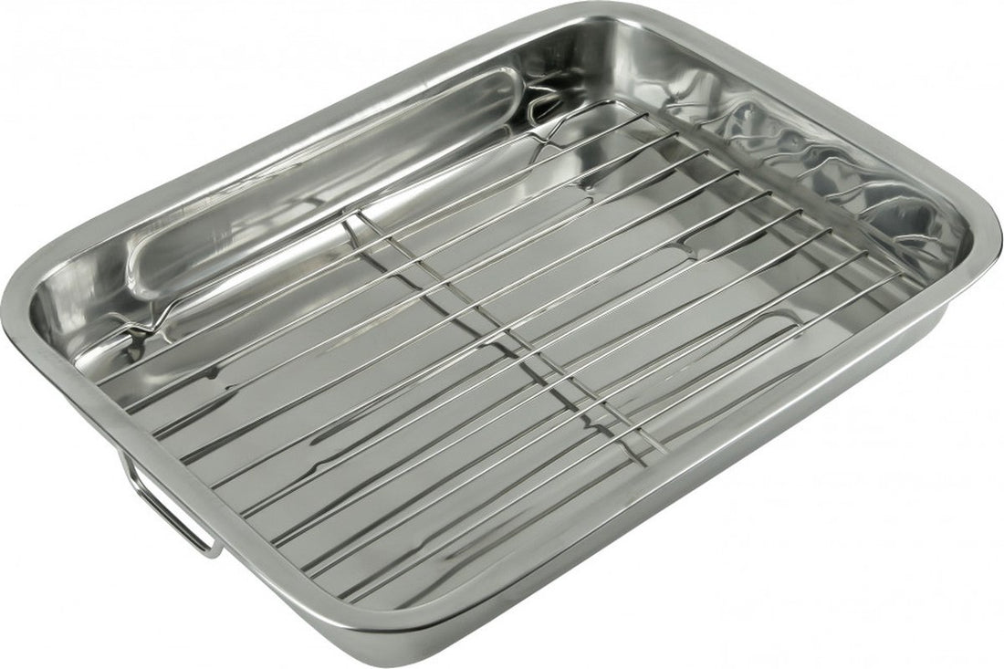 Bratpfanne, Backblech mit Grillrost - 40 x 29,5 x 5,5 cm