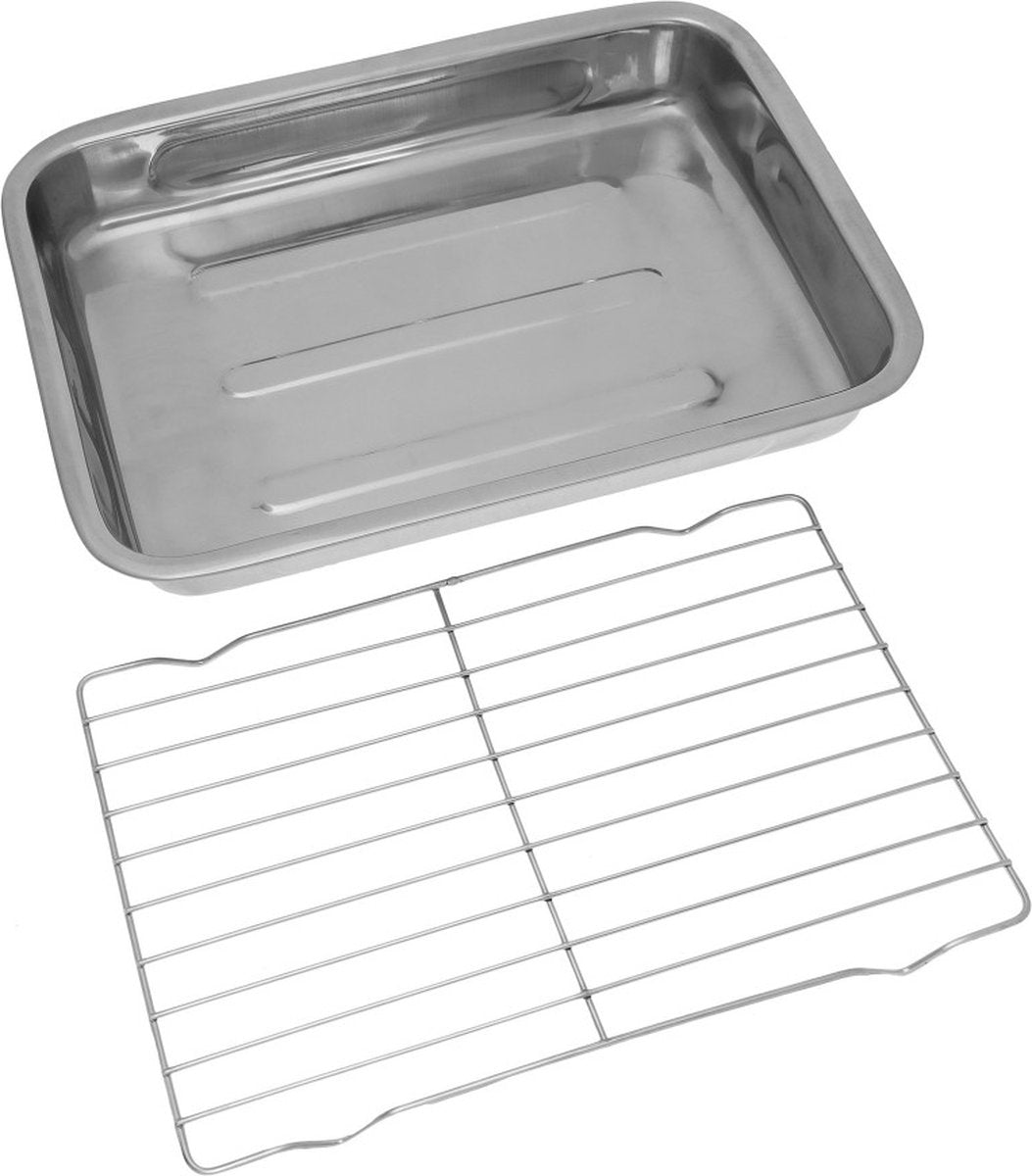 Bratpfanne, Backblech mit Grillrost - 40 x 29,5 x 5,5 cm