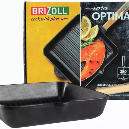 BRIZOLL Gusseisen-Grillpfanne Quadratisch mit abnehmbarem Griff - Alle Herdarten