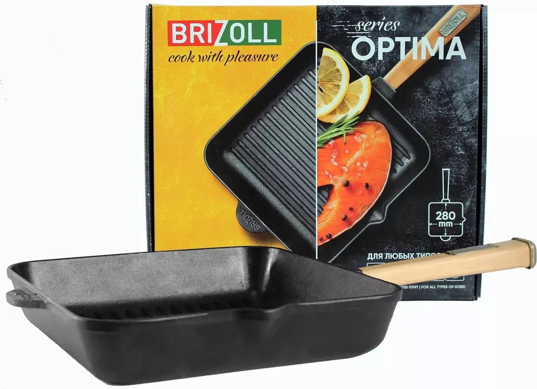 BRIZOLL Cast Iron Grill Pan Square with Detachable Handle - All heat sources
