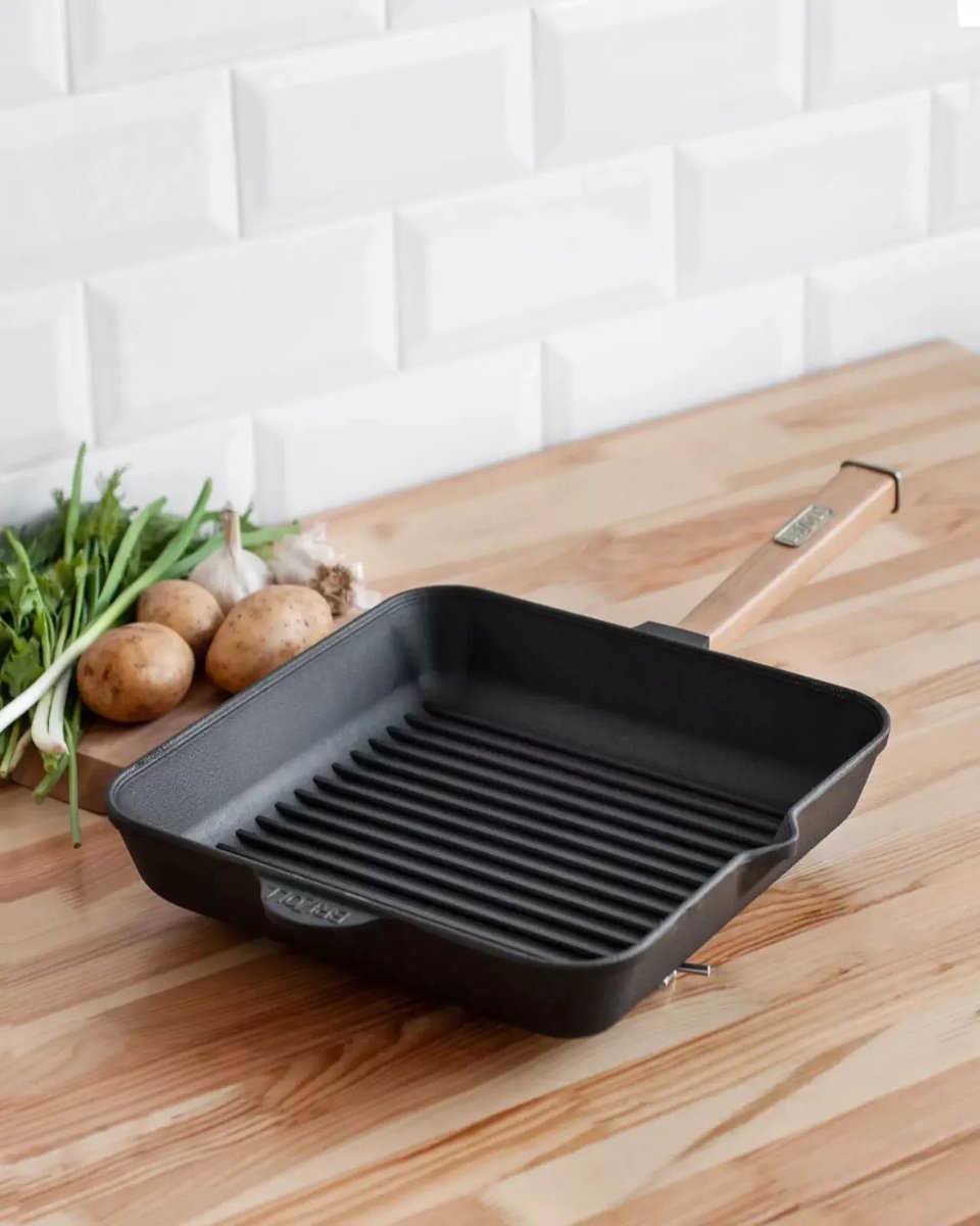 BRIZOLL Cast Iron Grill Pan Square with Detachable Handle - All heat sources