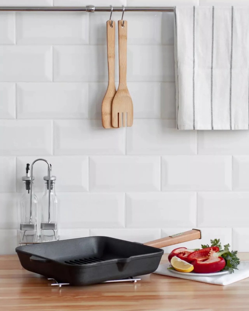 BRIZOLL Cast Iron Grill Pan Square with Detachable Handle - All heat sources