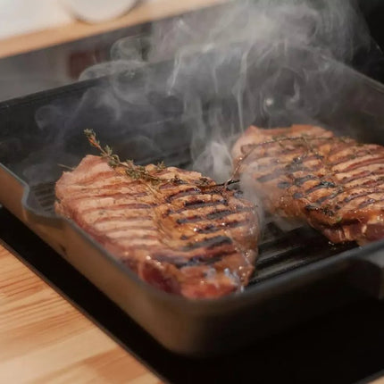 BRIZOLL Gusseisen-Grillpfanne Quadratisch mit abnehmbarem Griff - Alle Herdarten