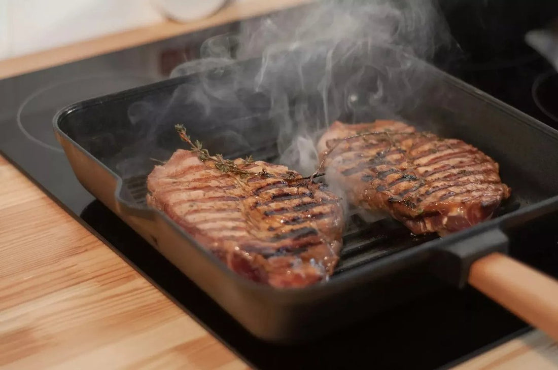 BRIZOLL Cast Iron Grill Pan Square with Detachable Handle - All heat sources