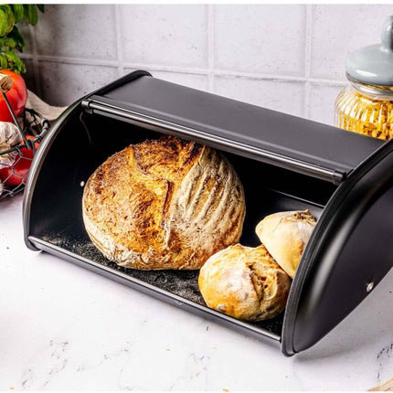 Brotdose - Edelstahl - Schwarz - Retro - 36x24x15 cm