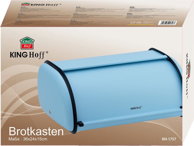 Kinghoff - Brotkasten - Edelstahl - Hellblau - Retro - 36x24x15 cm