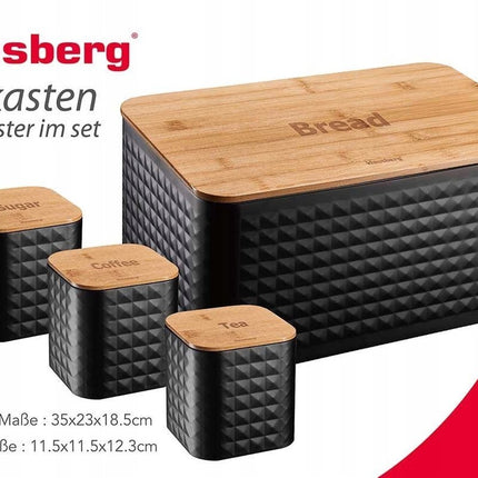 Brotdose mit Zucker-, Kaffee- und Teedose - schwarz