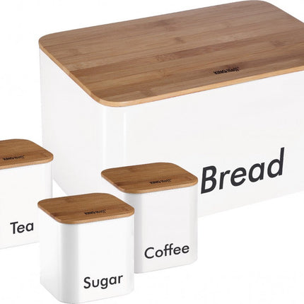 Broodtrommel set - Wit - Rvs met hout - 35x23x18,5 cm