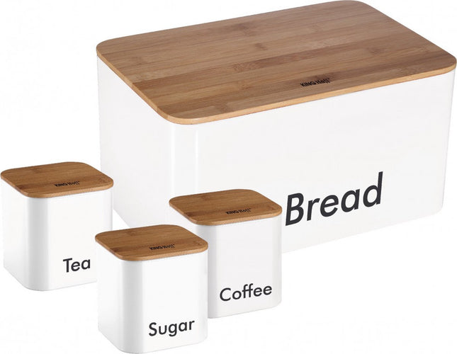 Brotdosen-Set - Weiß - Edelstahl mit Holz - 35x23x18,5 cm