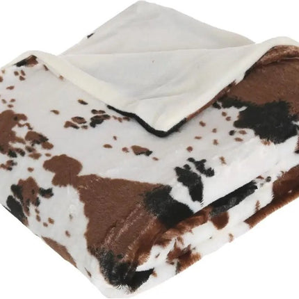 Fleece deken/fleeceplaid wit/bruin koeienprint 130 x 160 cm