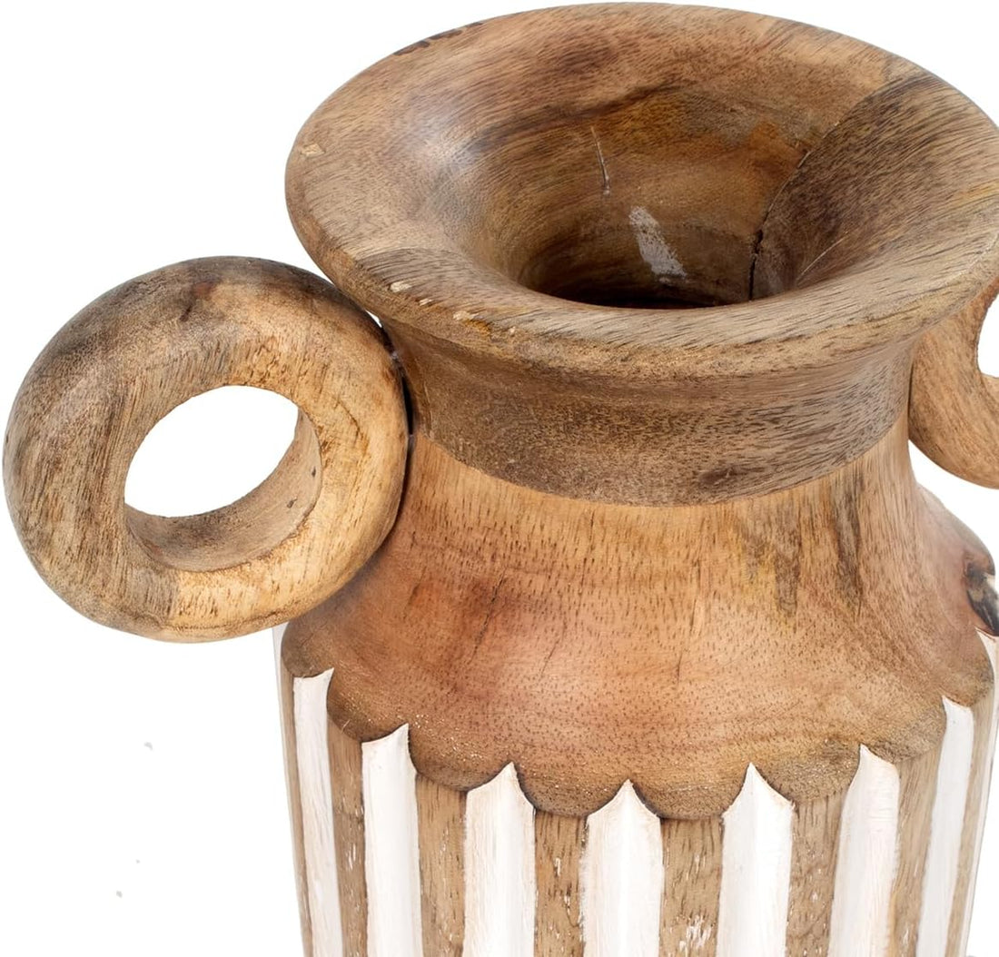 Vase en bois brun sculpté blanc - 29 cm