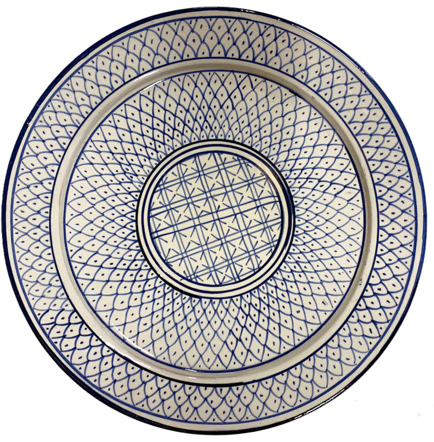 Grote Marokkaanse schaal blauw-wit – handbeschilderd aardewerk, Ø 35 cm