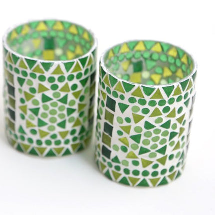 Teelichthalter Zylinder - Mosaik grün