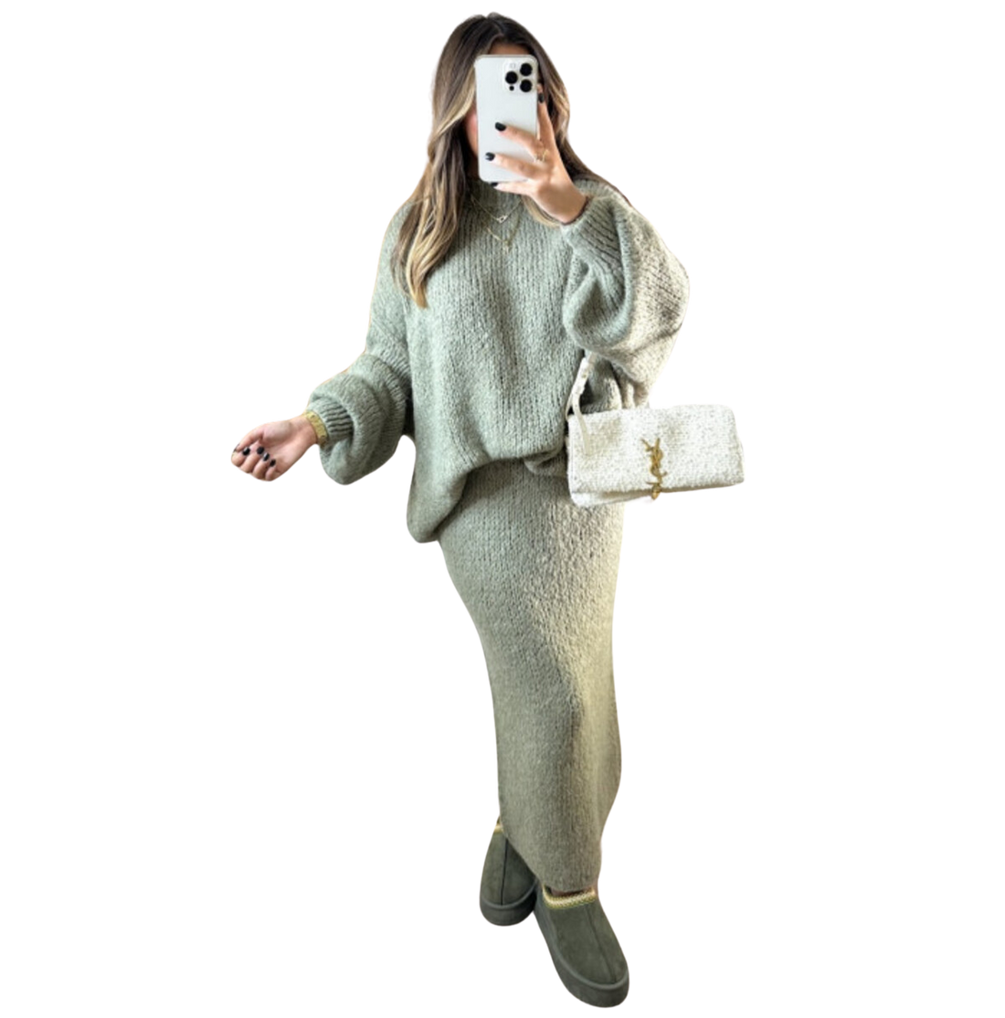 Amaya Twinset – Oversized Sweater & Long Skirt – 100% Wool