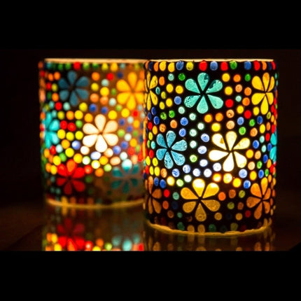 Waxinehouder cilinder - mozaïek multi colour - flower design