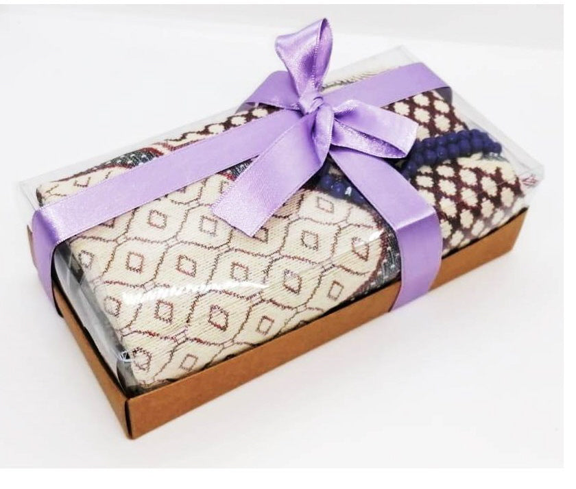 Tapis de prière cadeau + boîte Tasbih lilas