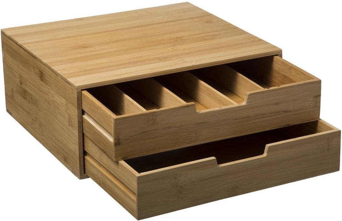 Support à capsules Bambou - 2 Tiroirs - Boîte à thé - Boîte de rangement