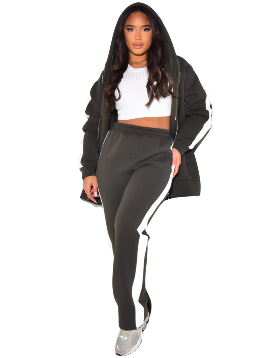 Comfy Jogger Set – oversized joggingpak dames met rits, zwart, grijs of khaki – foto 8