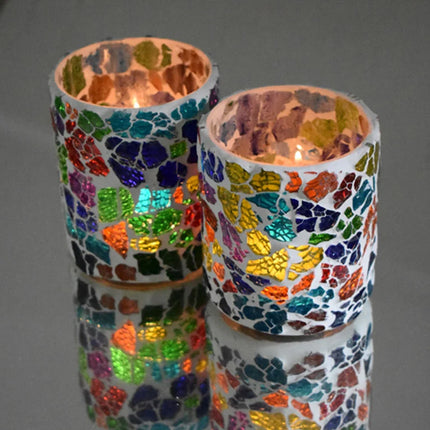 Crackled glass waxinehouder cilinder - multi-colour - 2 stuks
