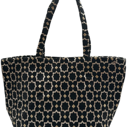 Marokkaanse Handgemaakte Fluwelen XL Shopper met Gouden Accenten - Tote Bag