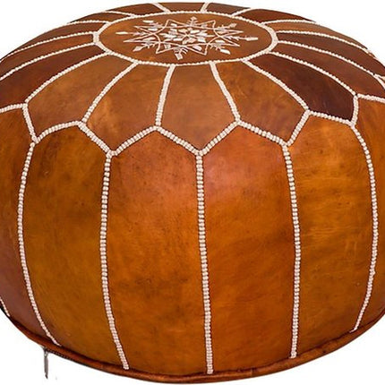 Marokkanischer Leder Pouf Cognac Braun - handgefertigt