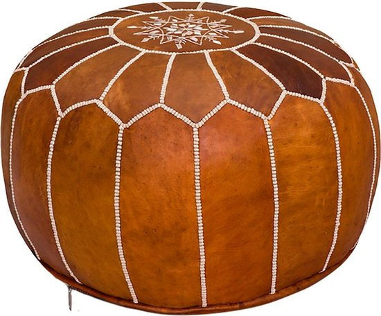 Marokkanischer Leder Pouf Cognac Braun - handgefertigt