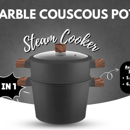 Stoompan 3-in-1 - 5L Couscous Pan - Inductie & Alle Warmtebronnen - Cast Aluminium - Rijst- & Groentestomer - Met Vergiet & Glasdeksel - Vaatwasmachinebestendig