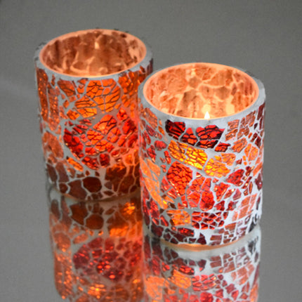 Gebrochene Glaswindlichthalter-Zylinder - Rot / Orange - Craquelé-Glas