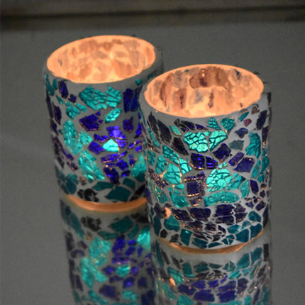 Gebroken glas waxinehouder cilinder - blauw