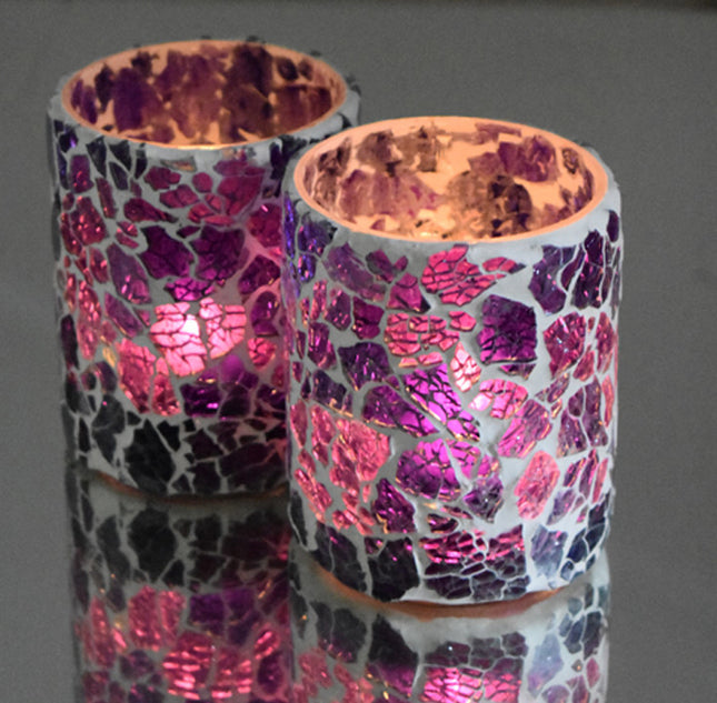 Oosterse mozaïek crackled glass waxinehouder - paars
