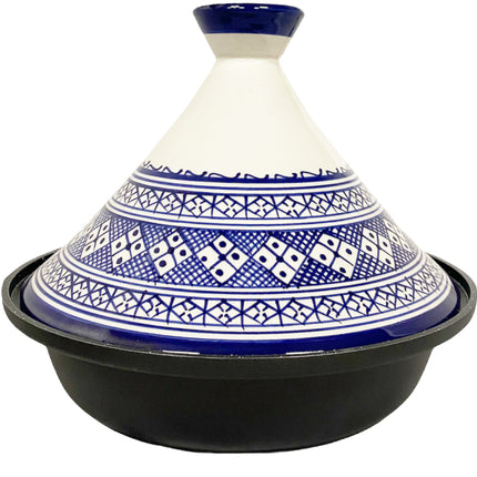 Cuilina | Tajine Fes Ø30cm - Inductie – Handgemaakt kleurrijke keramiek – wit/blauw