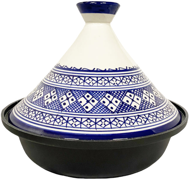 Cuilina | Tajine Fes Ø30cm - Induktion – Handgemachte bunte Keramik – weiß/blau