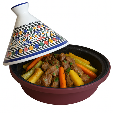 Cuilina Tajine 30 cm – Handgeschilderd Marokkaans Design – Geometrisch Mozaïek – Aluminium & Keramiek