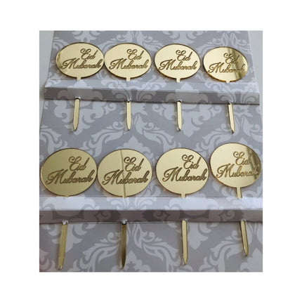 Eid mubarak Cupcake prikkers cirkel goud 8 stuks
