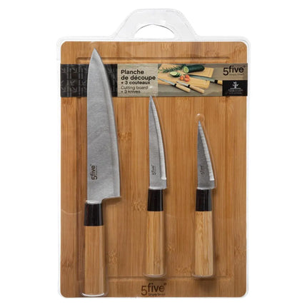 Schneidebrett mit 3 Messern - L 35 x B 25 x H 4 cm